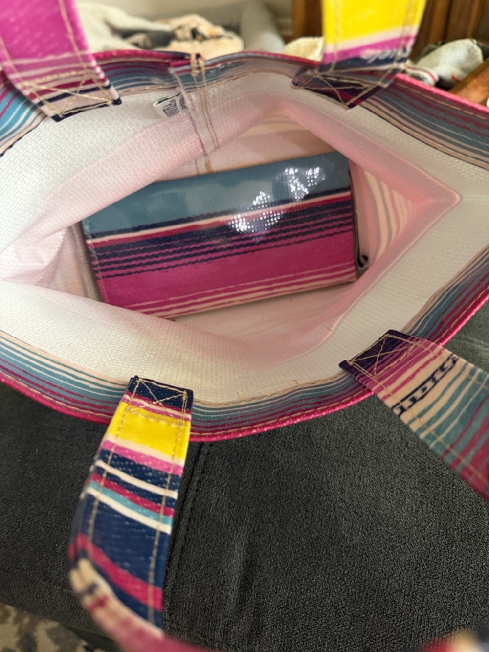Consuela Multicolor Striped Canvas Tote Bag in Pink & Blue mini bag - Picture 2 of 2